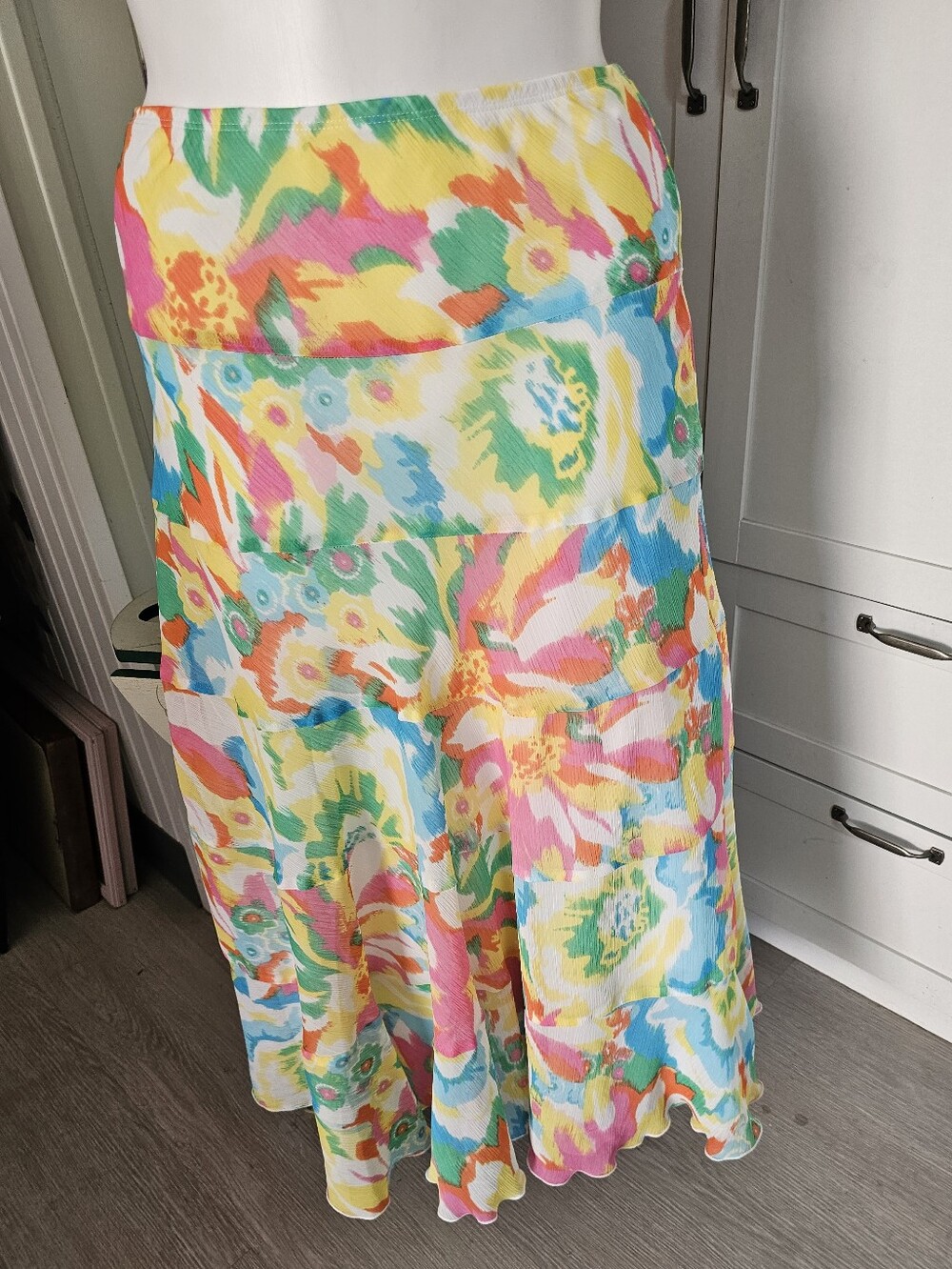 Ruby Rd Tiered Floral Midi Maxi Skirt Colorful Flowy Boho Women Sz 12 Fits 12-14